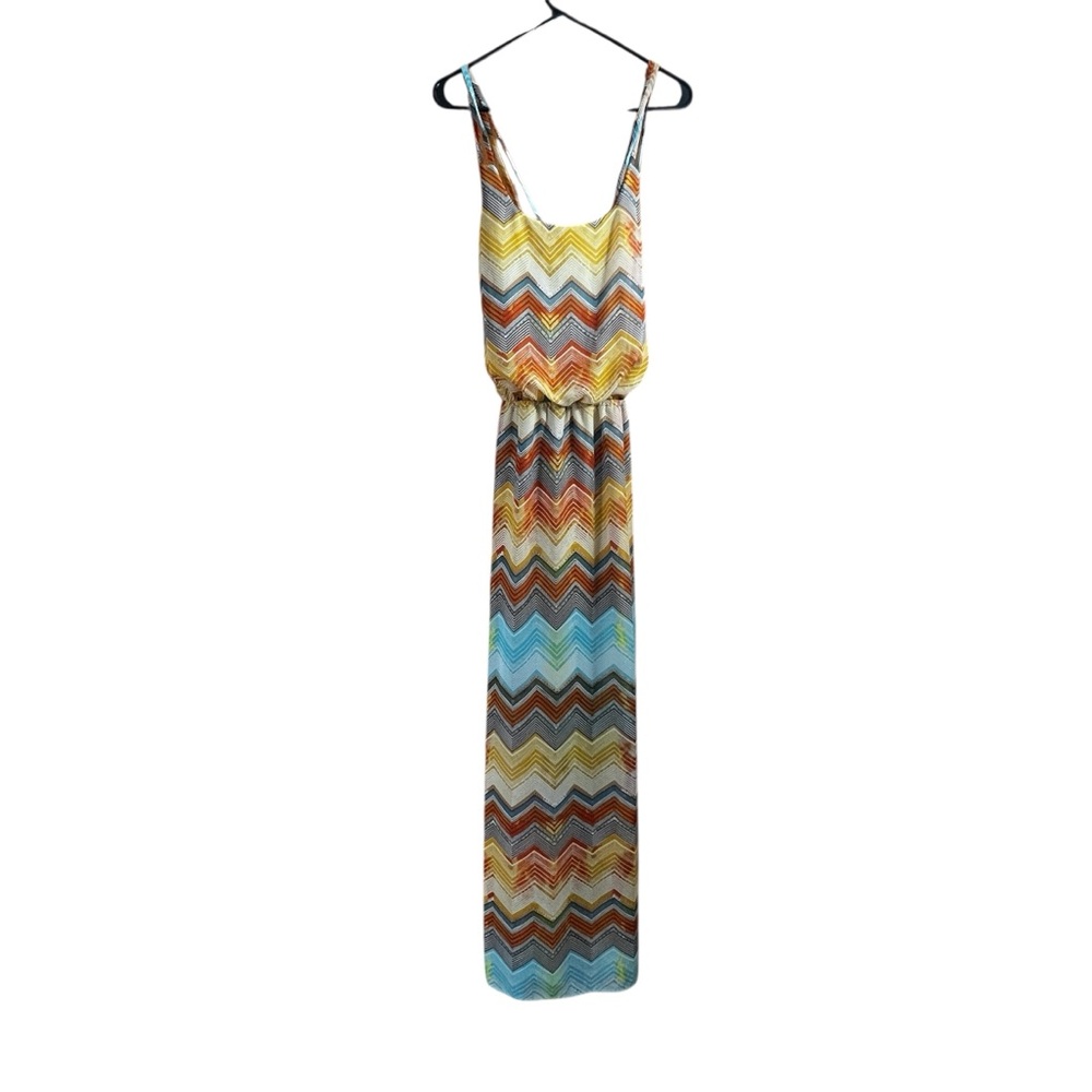Kut From The Kloth Maxi Dress Large Boho Beach Chevron Criss Cross Back Colorful